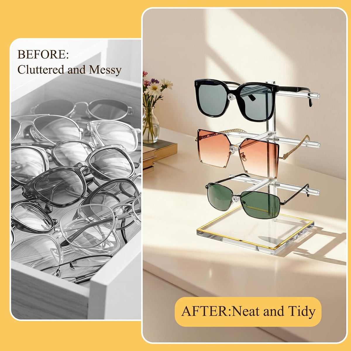 Acrylic Sunglasses Stand Set, 2 & 3-Tier Gold Glasses Holder