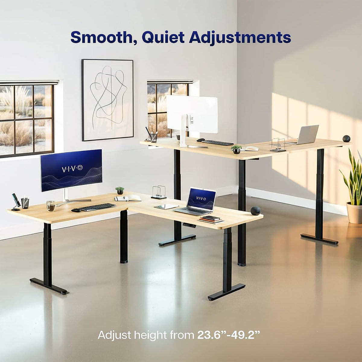 VIVO Electric Corner 3-Leg Standing Desk Frame, Triple Motor