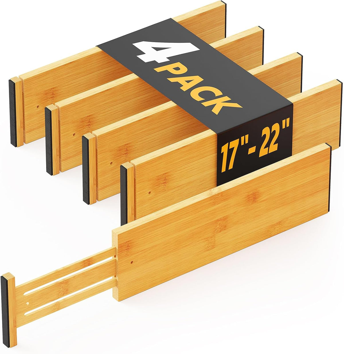 SpaceAid Bamboo 4 Pack Dresser Drawer Dividers, 4.65“ High Adjustable 17“-22”...