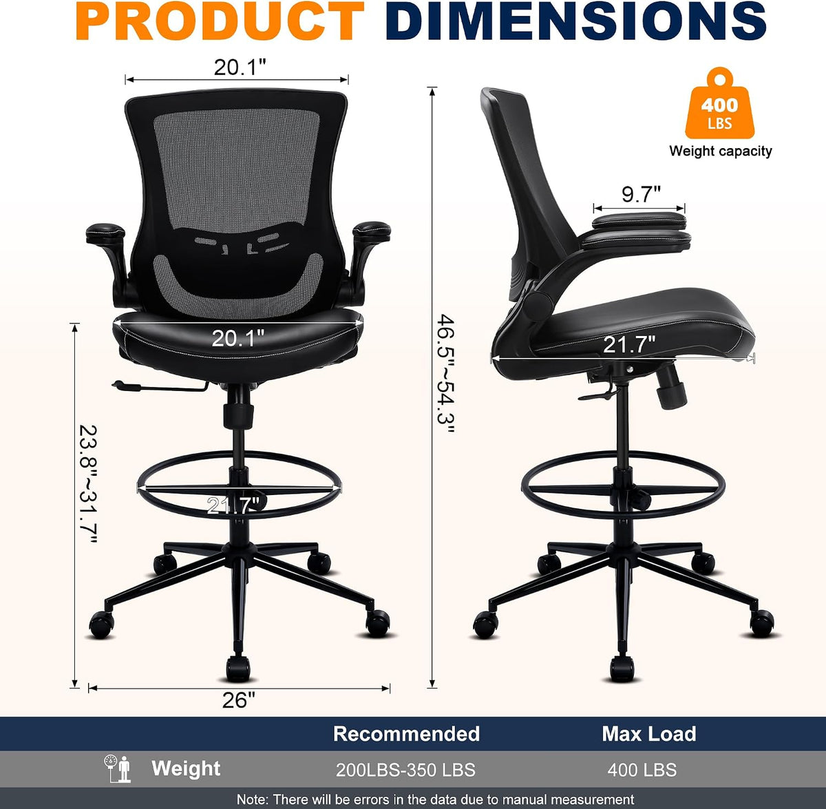 Misolant Drafting Chair for Standing Desk, Tall Office Chair with Adjustable ...