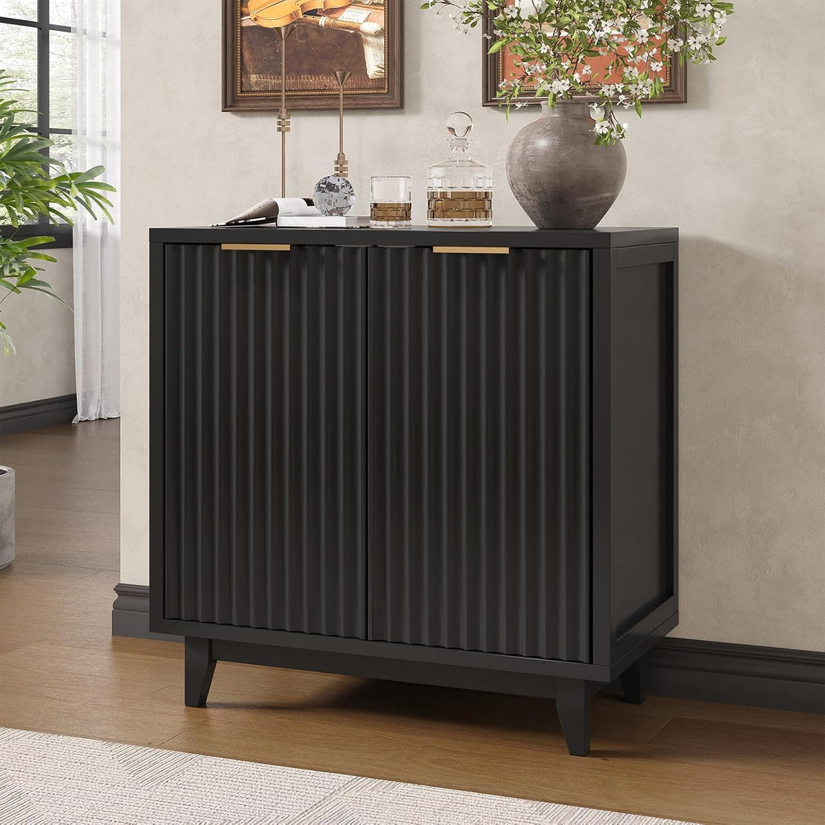 Befrases Buffet Cabinet with Storage 3 Pieces Modern Fluted Sideboard with Ad...