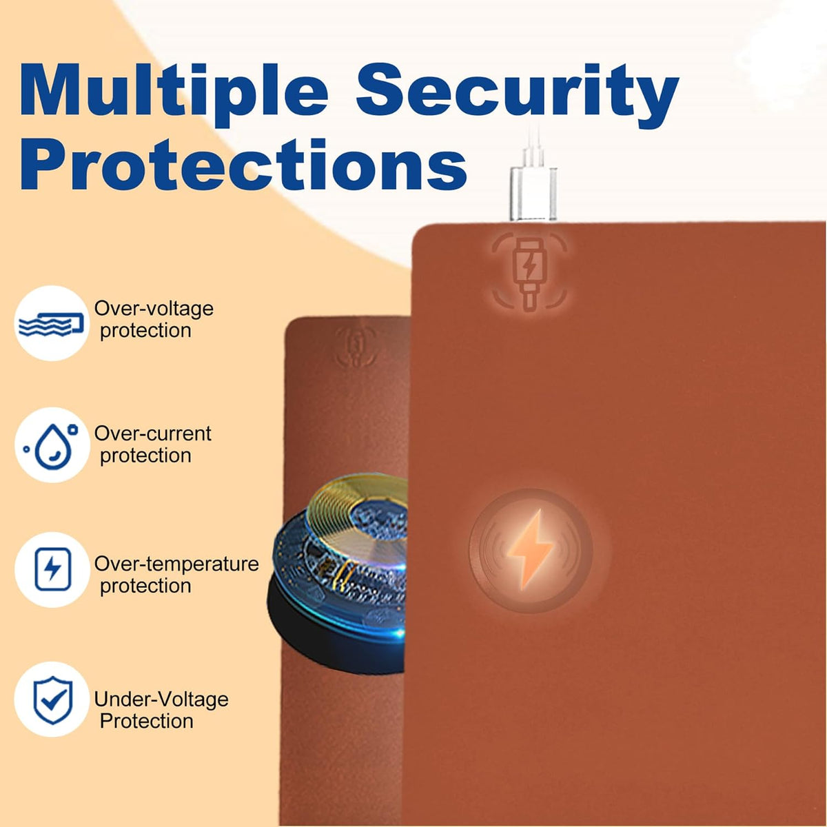 Desk Mat with Wireless Charging, Brown Mouse Pad with Wireless Charger, Desk ...