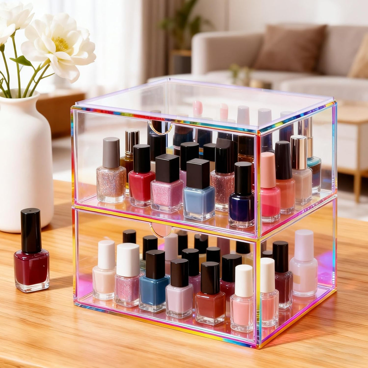 Acrylic Desk Organizer with Drawers Stackable Makeup Organizer for Vanity Off...