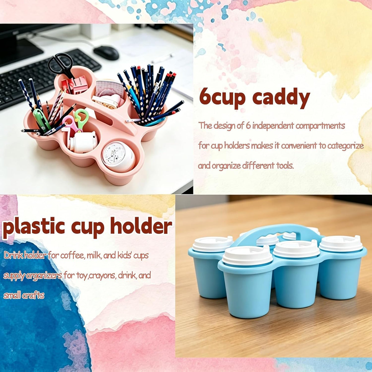 6 Pack Classroom Caddy Organizer with Handle Pastel Plastic Table Caddy 6 Com...
