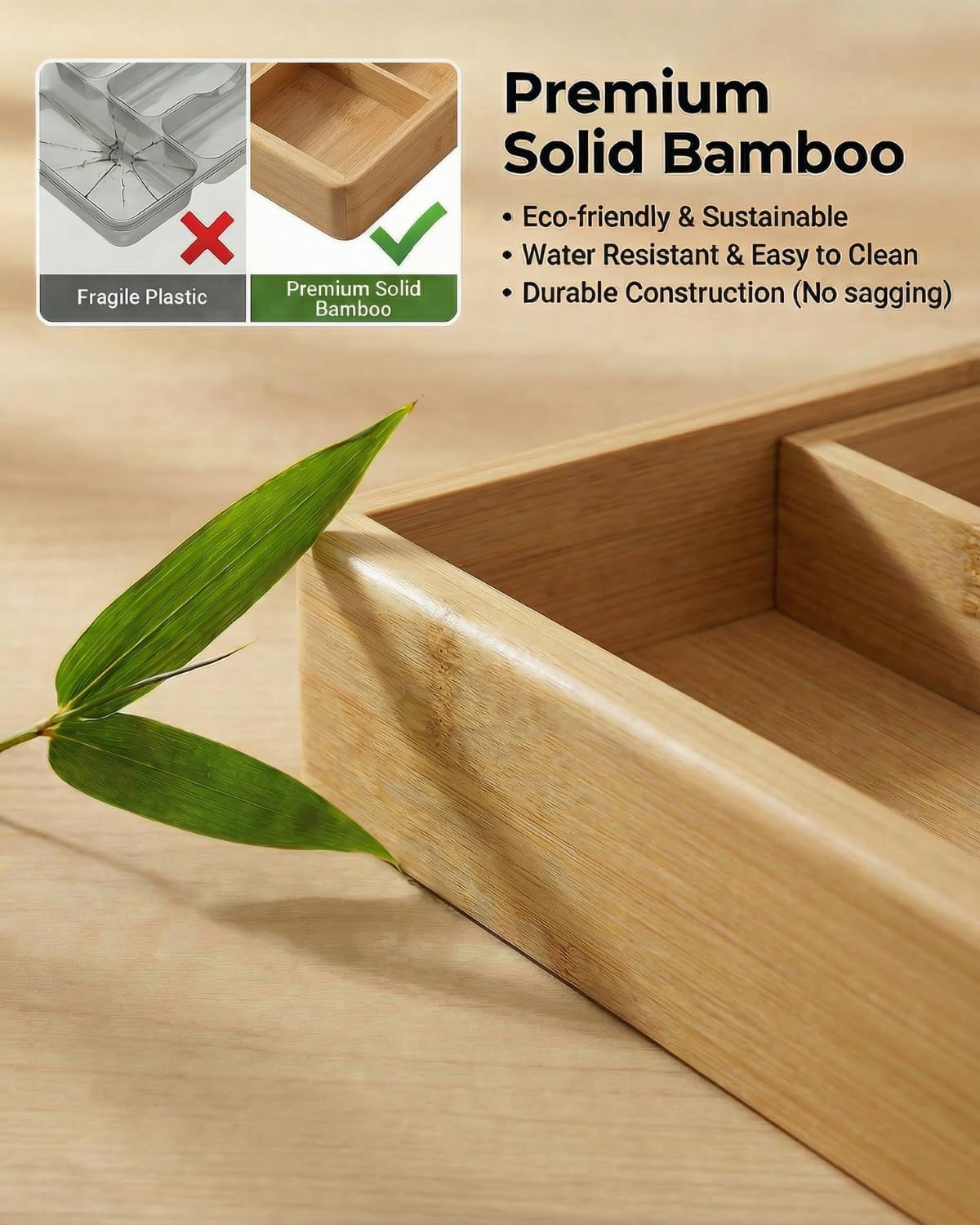 Expandable Bamboo Silverware Drawer Organizer – Adjustable 21" Wide Wood...