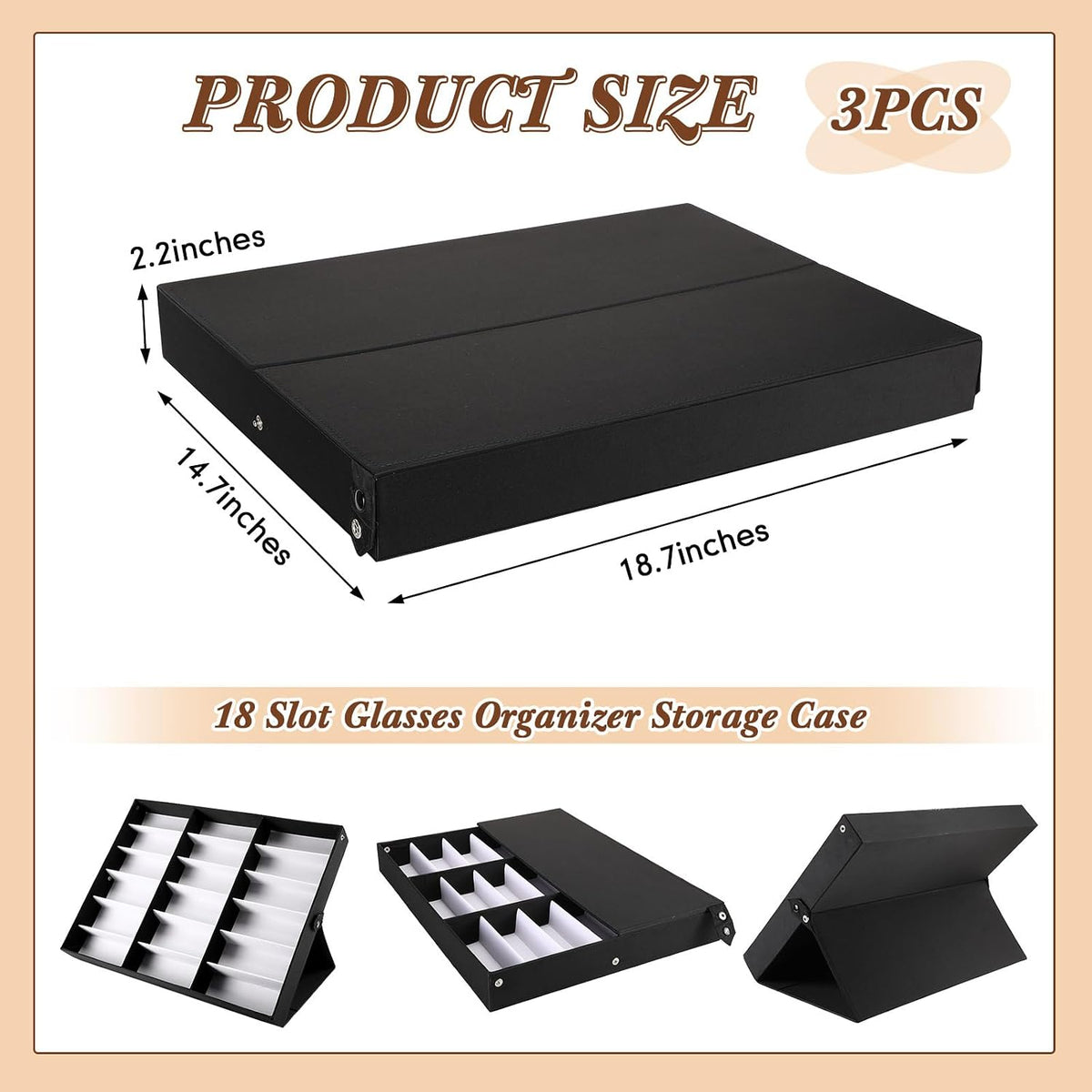 Soaoo 3 Pcs 18 Slot Sunglasses Organizer Storage Holder Eyeglasses Display Ca...