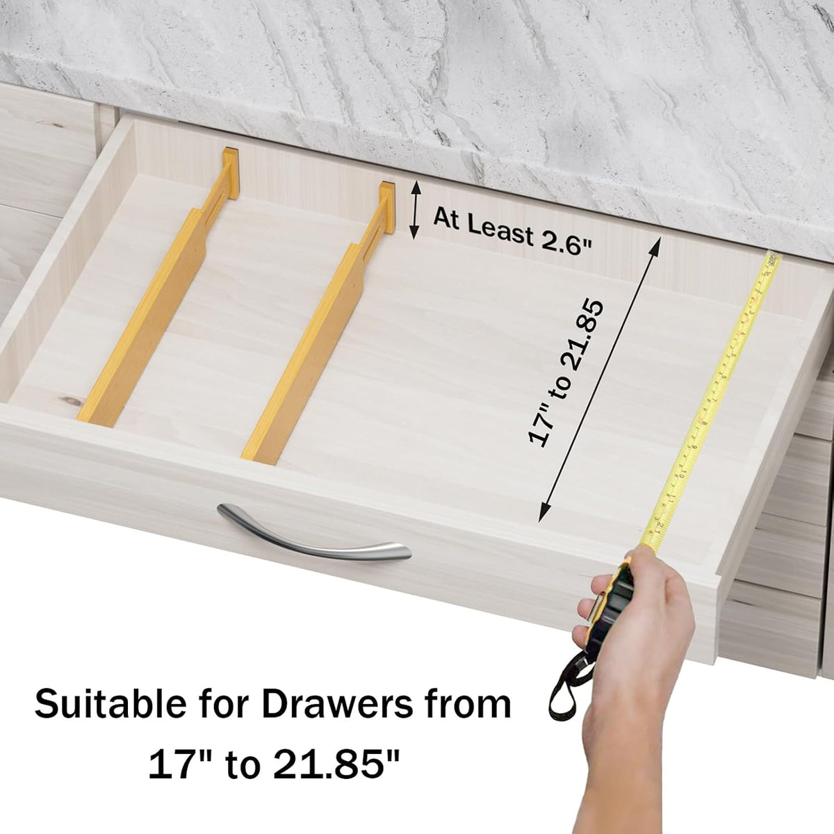 Bamboo Drawer Dividers Organizers, 2.56" High, 17"-21.8" Adjus...