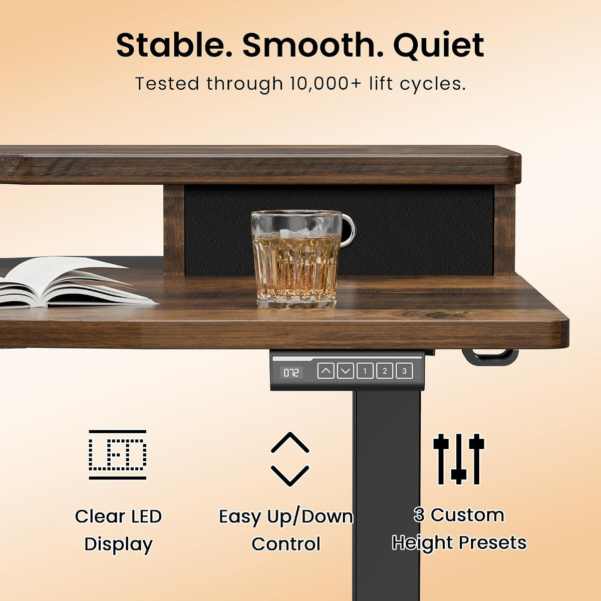 Realbear 48x24 Inch Electric Standing Desk with Drawers, Rustic Walnut