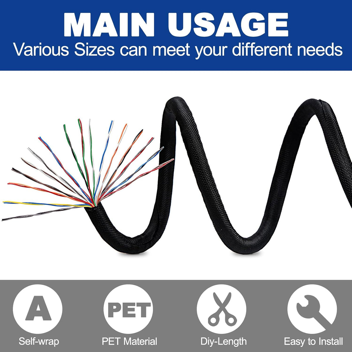 Split-Sleeve Wire Loom for High-Temperature Automotive Harness and Home Cable...