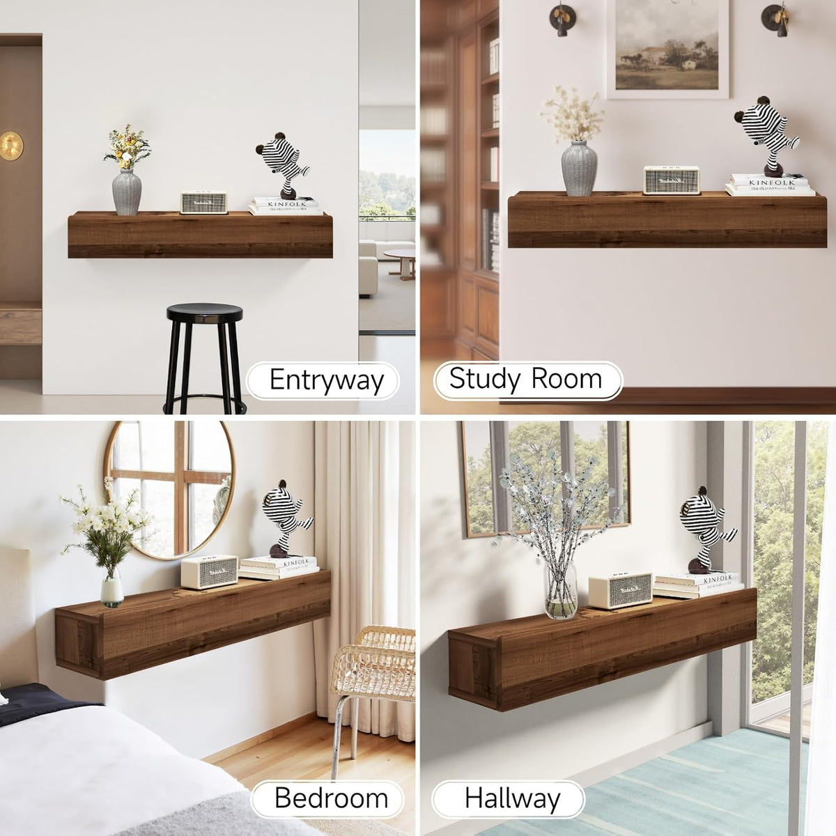 Floating Solid Wood Console Table, 32'' Wall Mounted Narrow Entryway ...