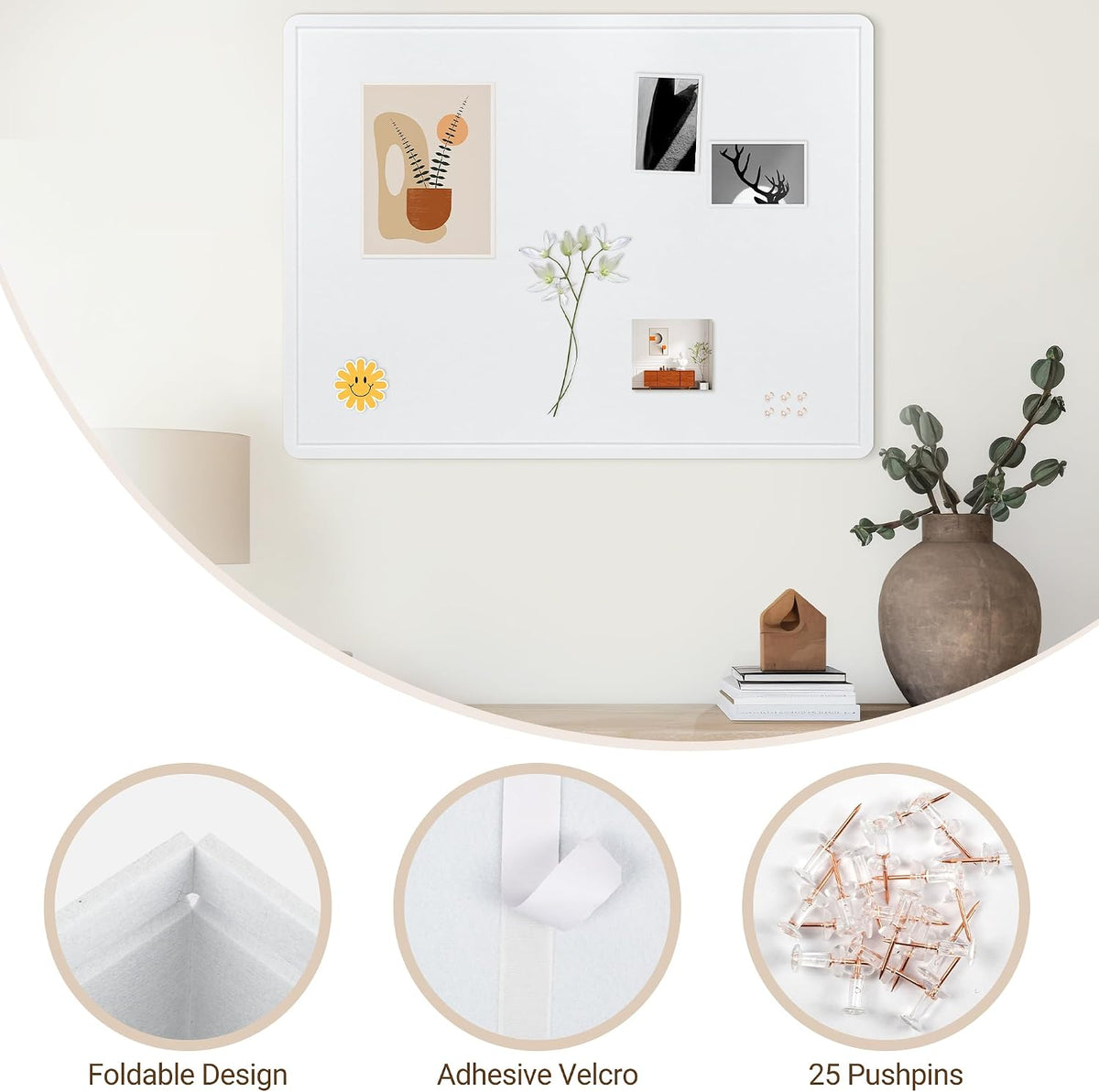 AKTOP Foldable Felt Bulletin Board for Wall, 24x36 inches, White