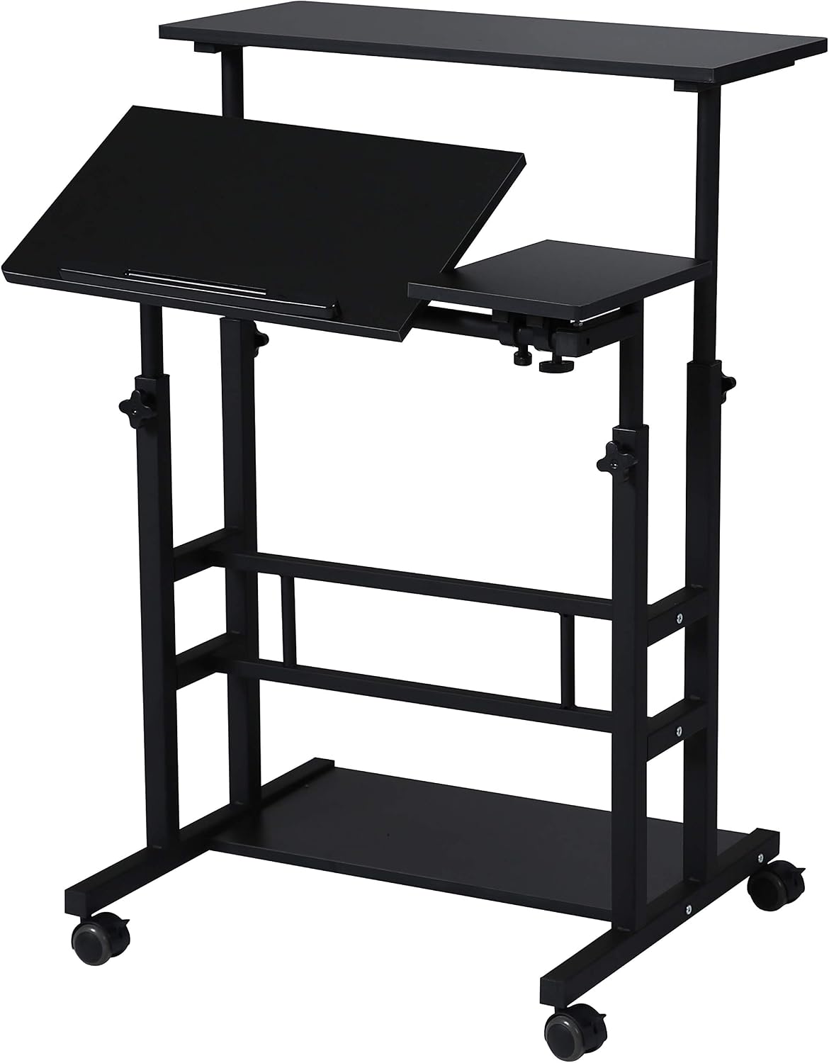 Small Standing Desk on Wheels, Height Adjustable Rolling Desk with Storage