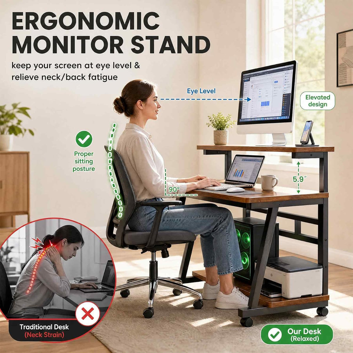 Rolling Computer Desk, 31.5 Inch Small Desks For Small Space, Portable Small ...
