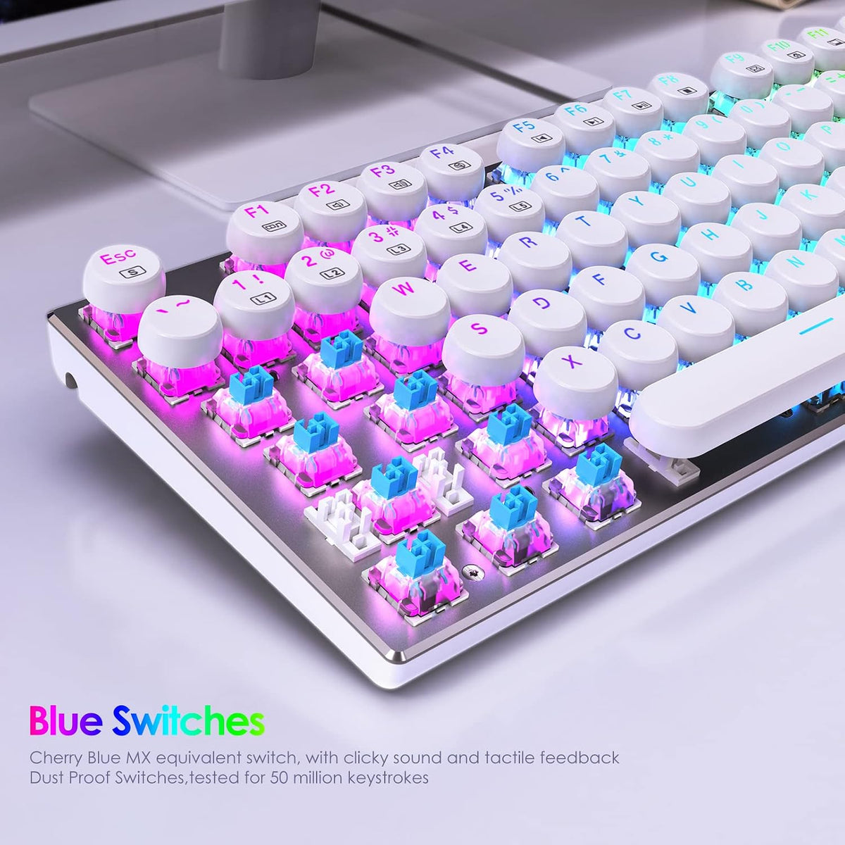 HUO JI E-Yooso Z-88 Wired Typewriter Style Mechanical Keyboard, White