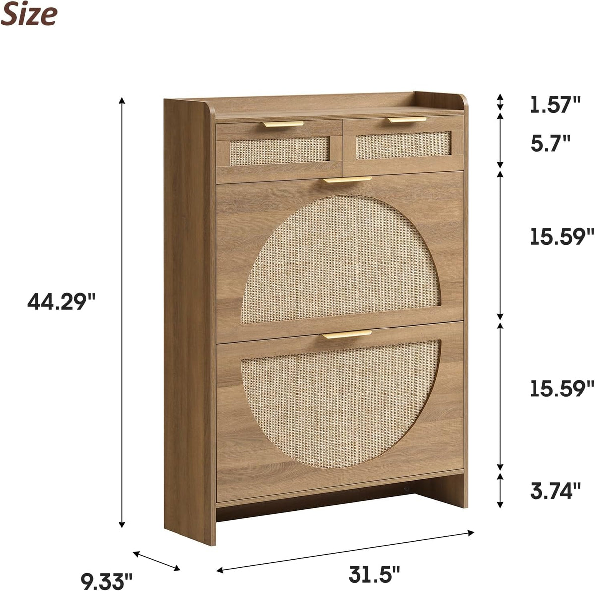 Rattan Shoe Storage Cabinet with 2 Flip Drawers & 2 Drawers, Freestanding...