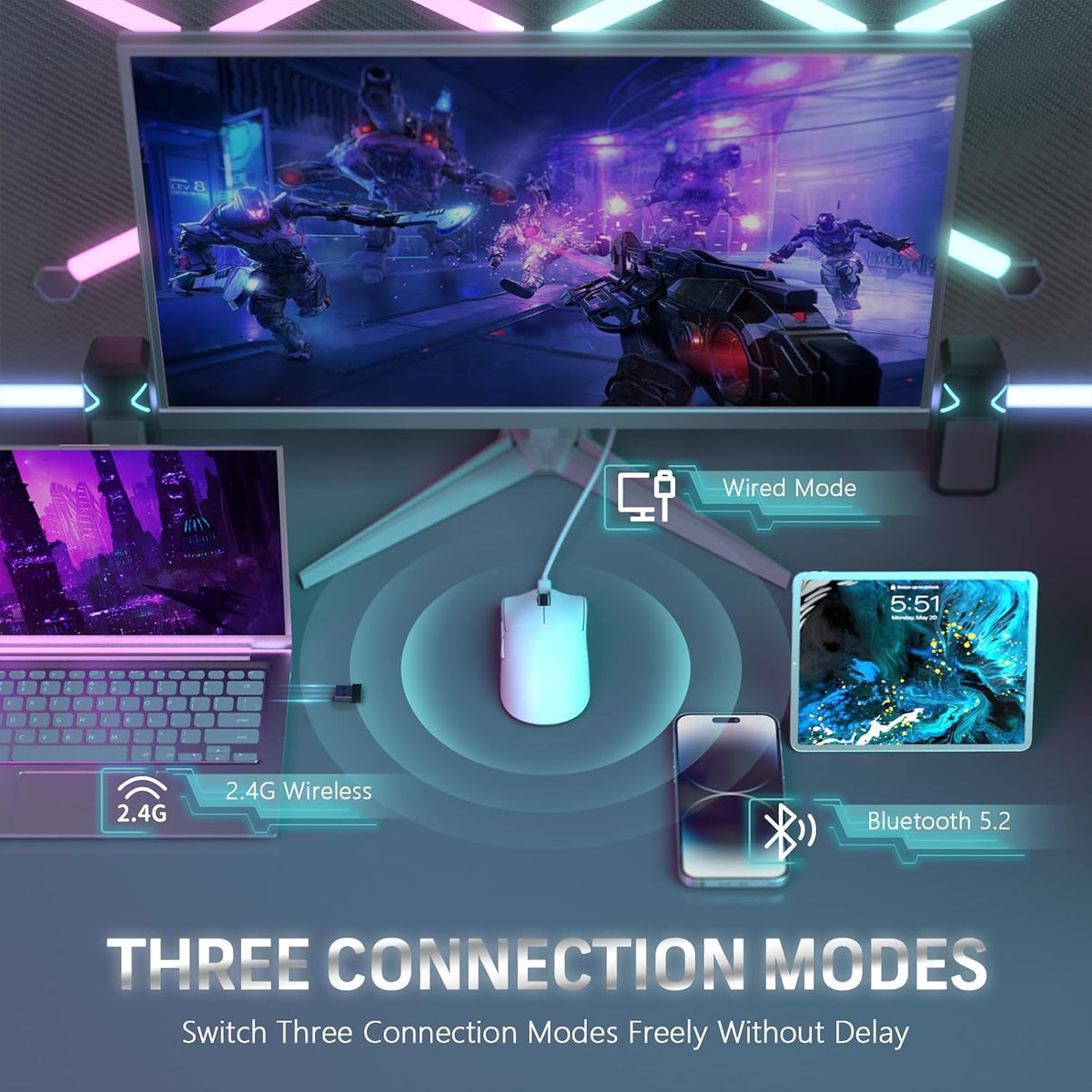 ATTACK SHARK X11 59g Lightweight Wireless Gaming Mouse,RGB Magnetic Charging ...