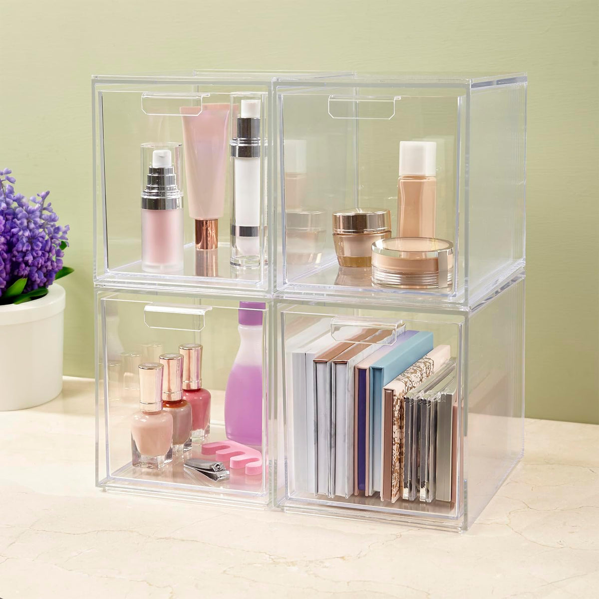 STORi Audrey Stackable Bin Clear Plastic Organizer Drawers | 2 Piece Set | Or...