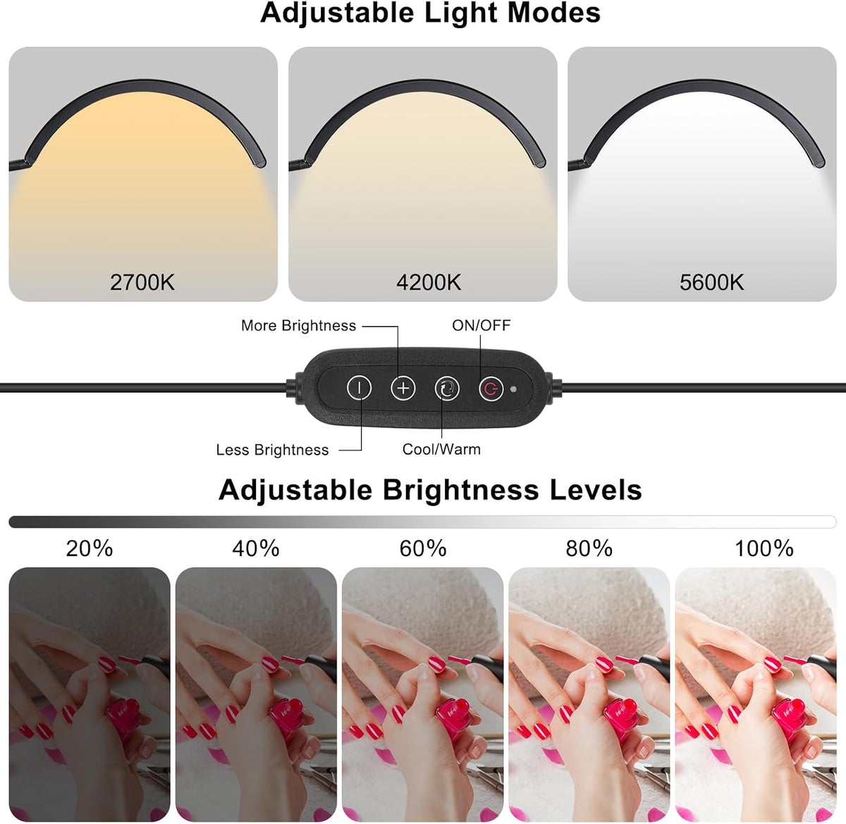 Professional Half Moon LED Desk Light for Nail Techs & Artists – Flexible...