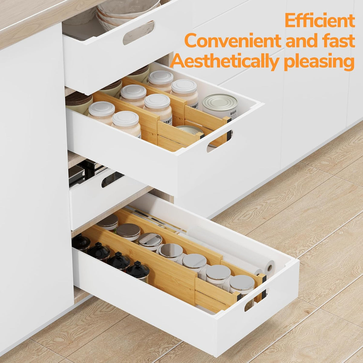 BAMEOS Bamboo Expandable Drawer Dividers – Fits 16.65"–22" Drawers,...