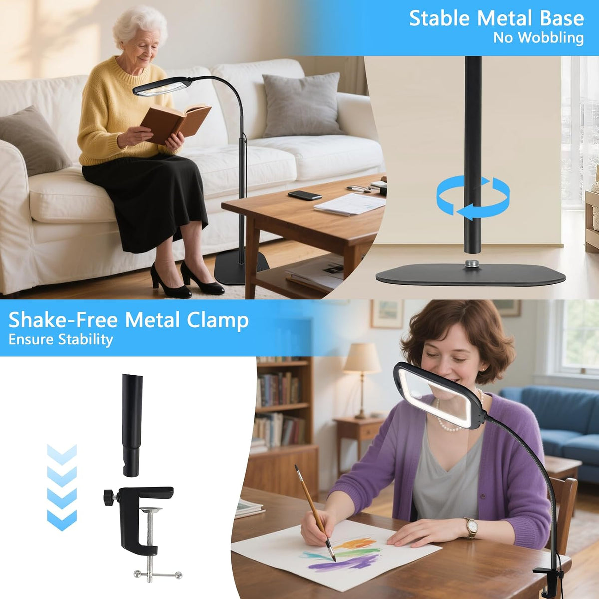 30X 10X Extra Large Floor Magnifying Glass with Light and Stand Hands Free