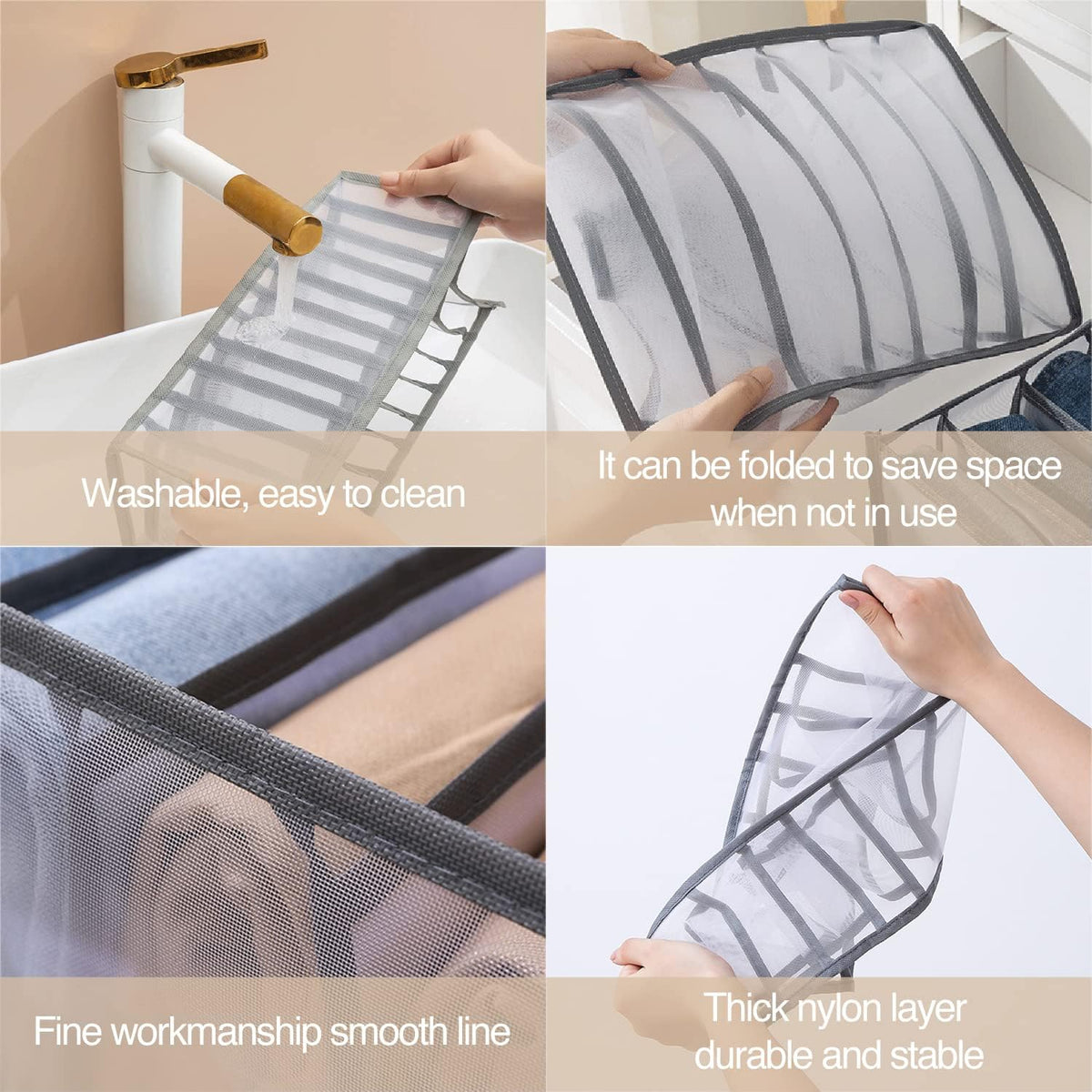 Wardrobe Clothes Organizer, 7 Grids Washable Portable Closet Organizer Mesh S...