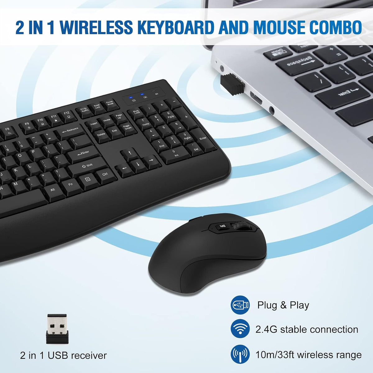 QUASIO Wireless Keyboard Mouse Combo, Windows & Mac Compatible (2 Pack)