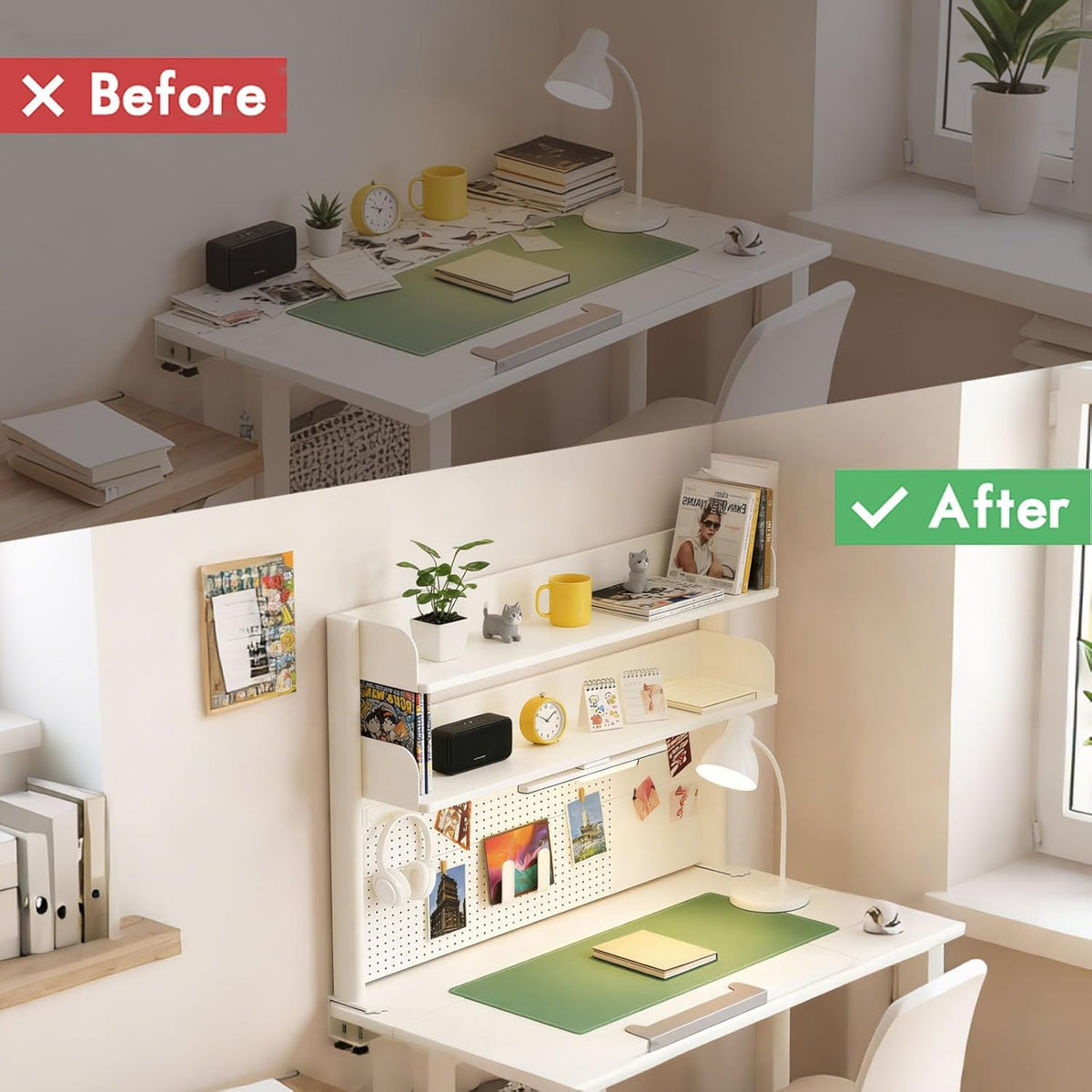 Clamp On Desk Shelf Organizer with Pegboard Desk Hutch Dorm with Storage Book...