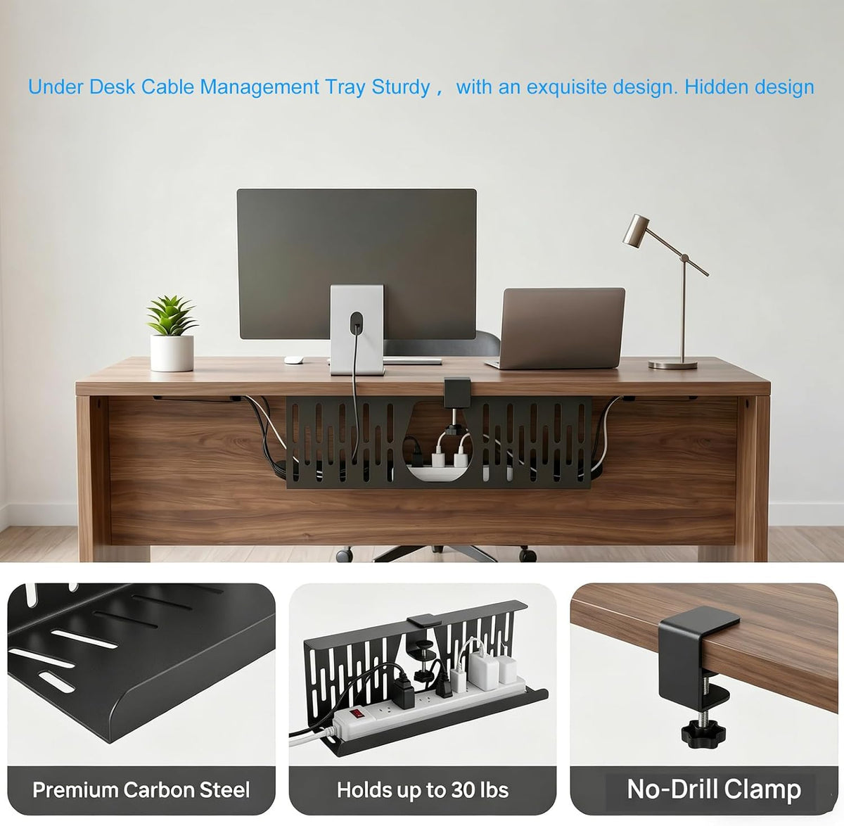 Under Desk Cable Management Tray, Cord Organizer for Desk Cable Management Tr...