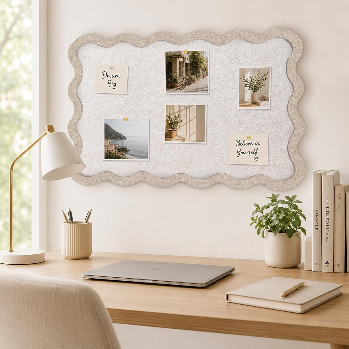 Scalloped Felt Bulletin Board 36"x24", Decorative Pin Board for Wall