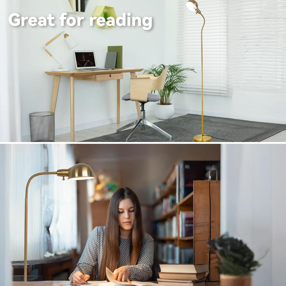 LALISU Modern Metal Reading Standing Floor Lamp with Rotatable Shade, Gold