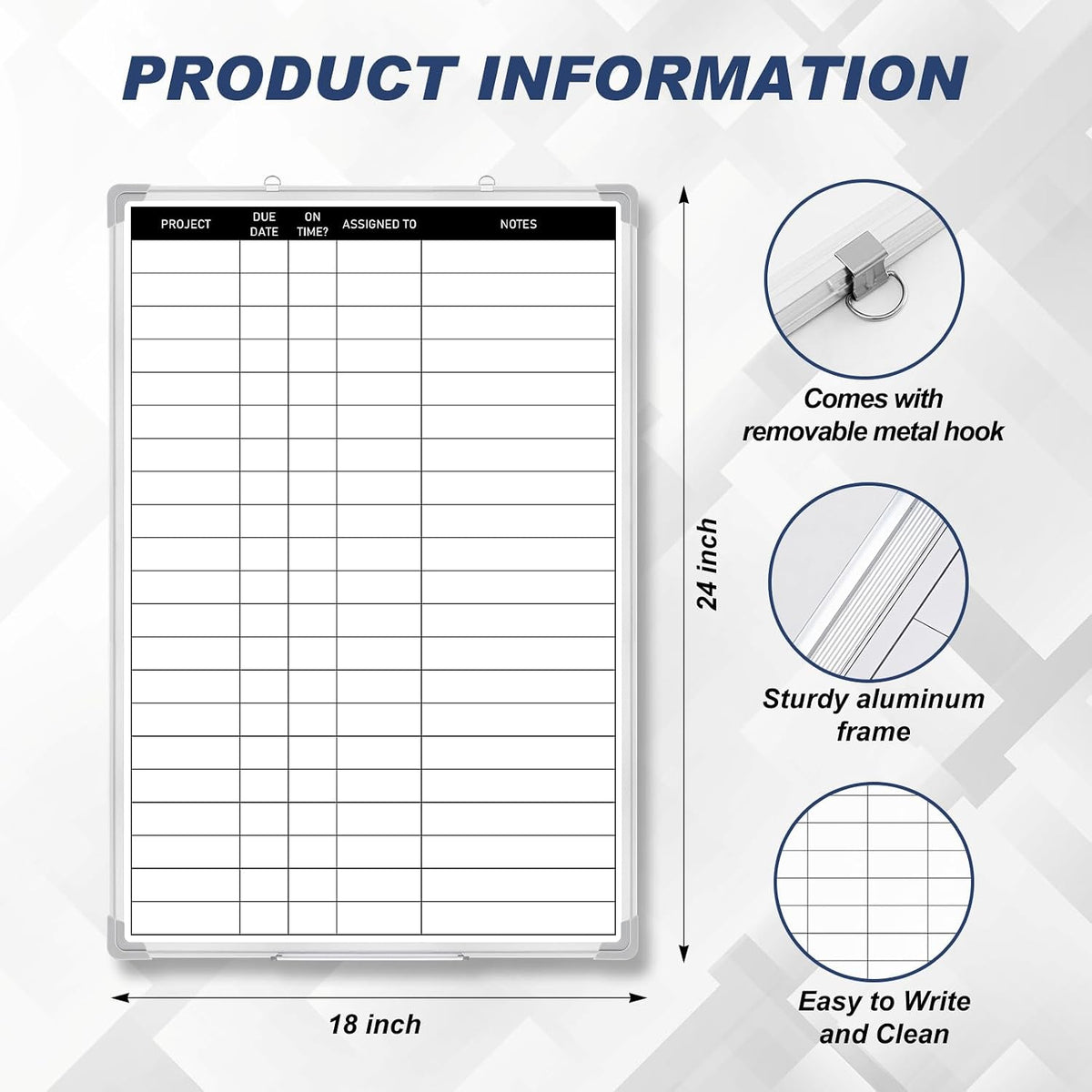 Lincia Lined Dry Erase Board for Office, Project Planning Board, 18"x24&...
