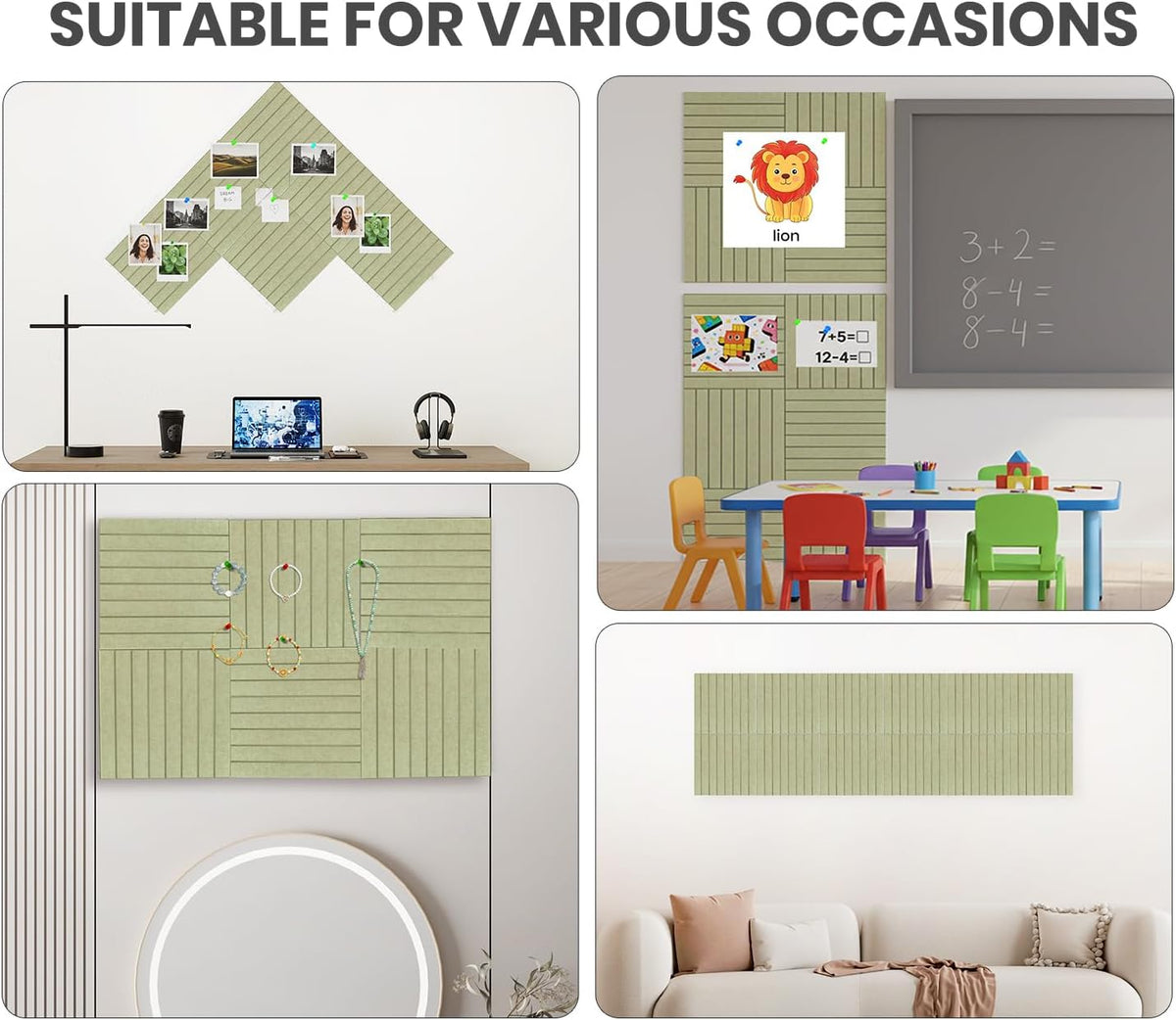 48" x 36" Large Felt Bulletin Board, Eight-Stripe Sage