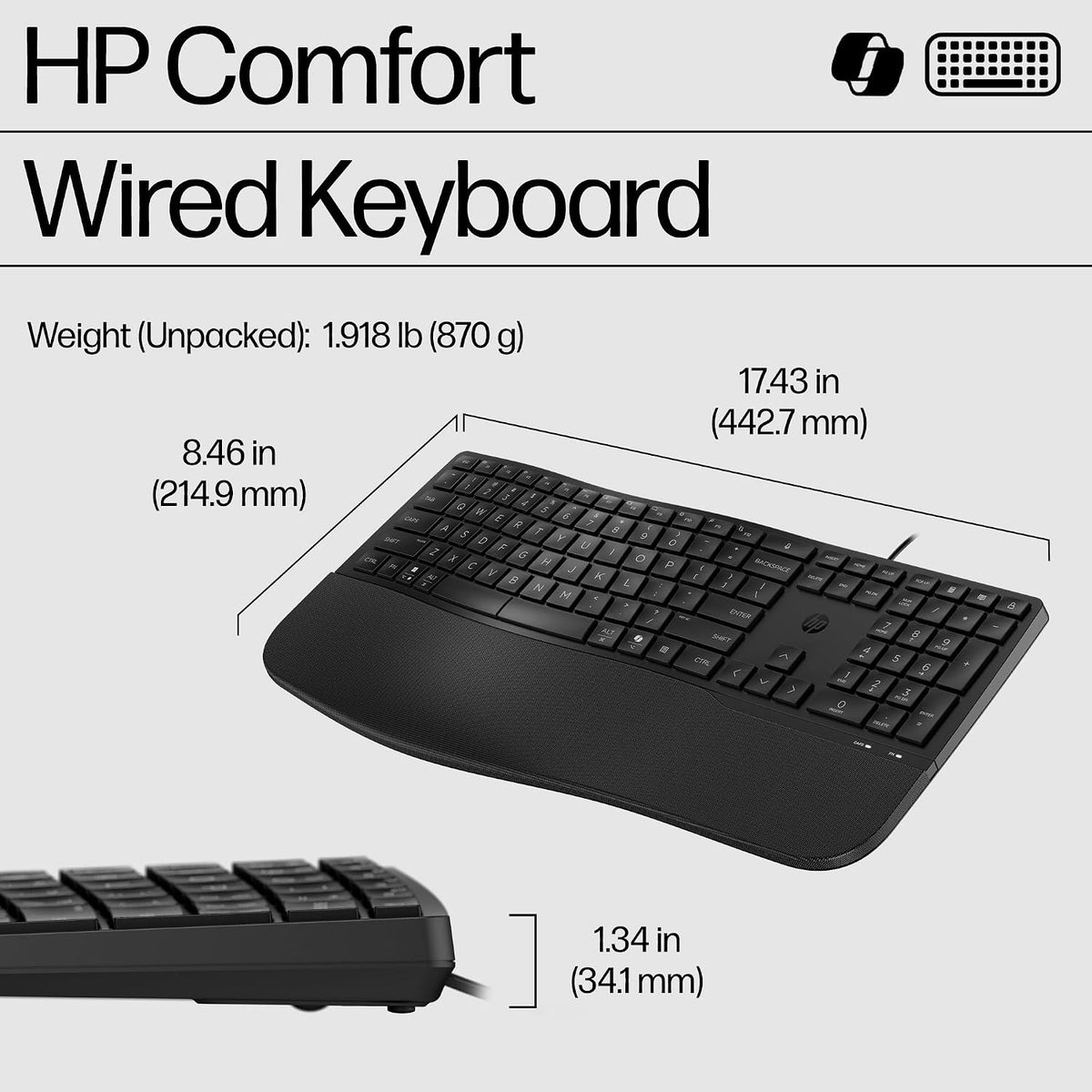 HP 480 Comfort Wired Keyboard - Plug & Play Keyboard, Connect to PC or La...