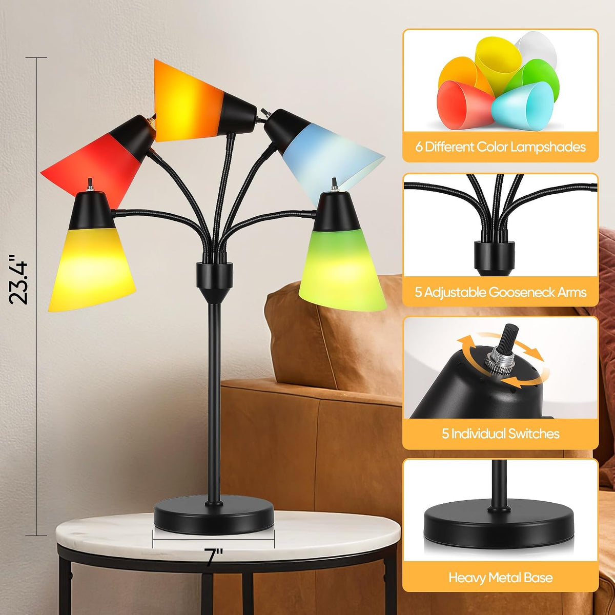Medusa Bedside Table lamp for Bedroom,Modern Multi Head 5 Shade Lamps, Adjust...