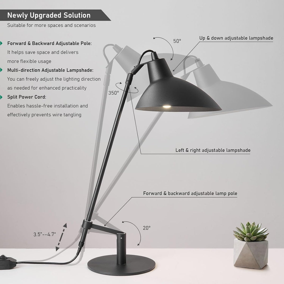 Desk Lamp Modern Industrial 100% Metal Adjustable Table Lamp 24", Natura...