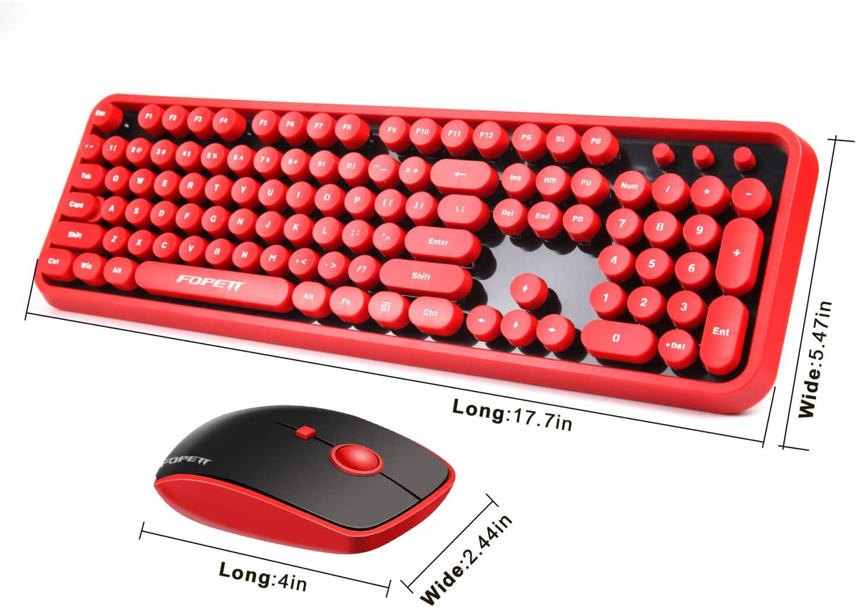 FOPETT Wireless Keyboard and Mouse Combo, 104 Keys Full-Sized 2.4 GHz Round K...