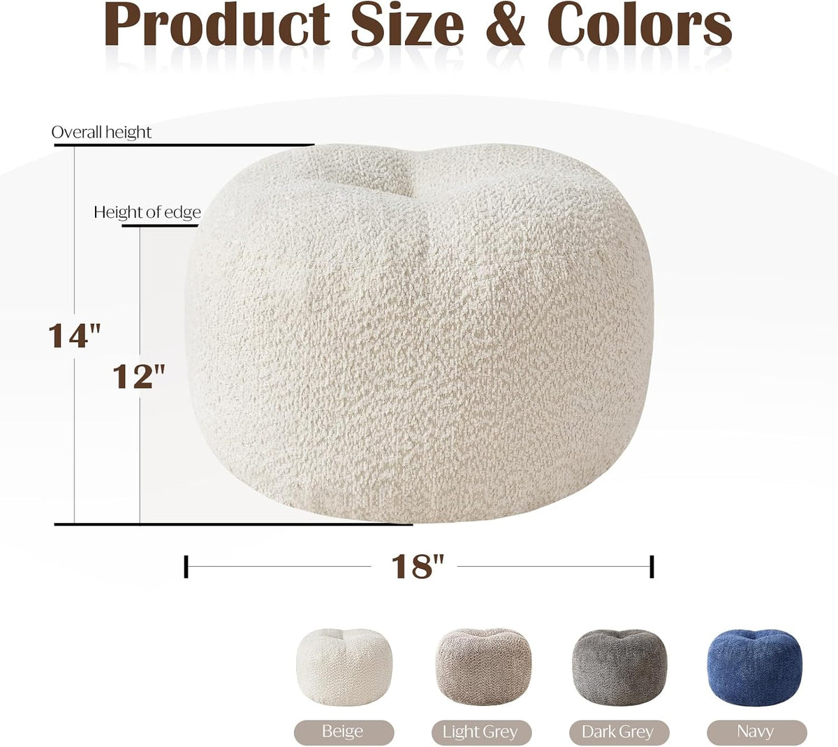 SHOUREN Stuffed Round Ottoman,Pouf Ottoman Foot Rest,18 X 14,White
