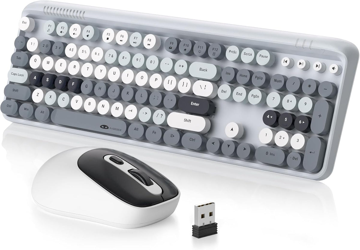 MageGee V920 Wireless Keyboard and Mouse Combo, 2.4G Full-Sized Retro Typewri...