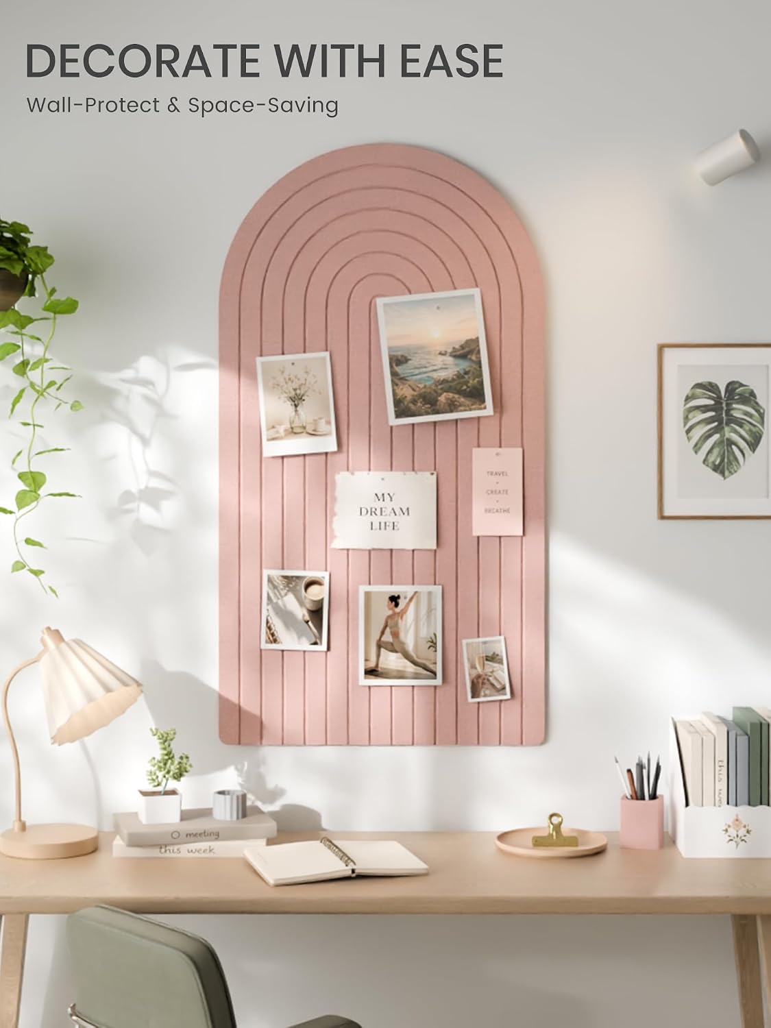 Large Arched Felt Bulletin Board 47.2''×25.5'', Pink