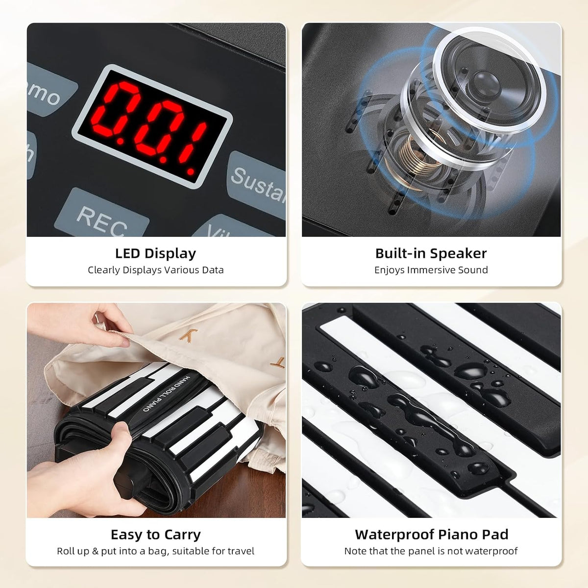 POGOLAB 61 Keys Roll Up Keyboard Piano, Portable Electric Foldable Piano with...