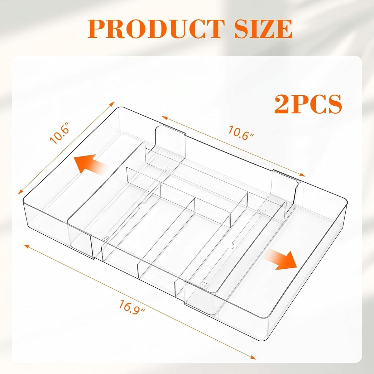 Briwooody 2 Pcs Expandable Drawer Organizer, Clear, 8 Compartments
