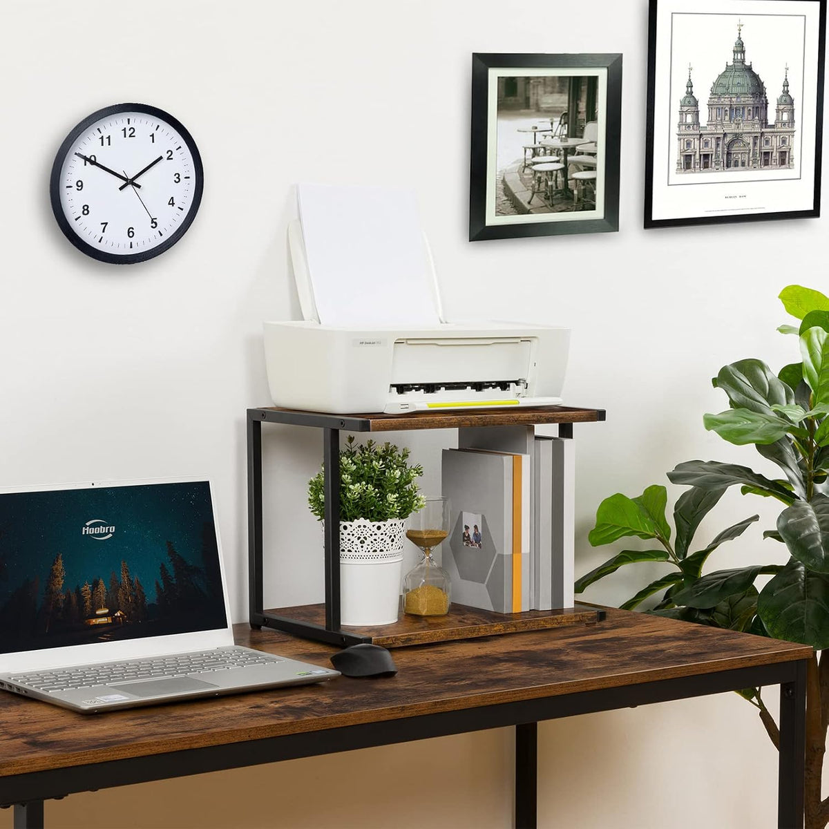 HOOBRO Under Desk Printer Stand, 2-Tier Industrial Printer Cart with Storage ...