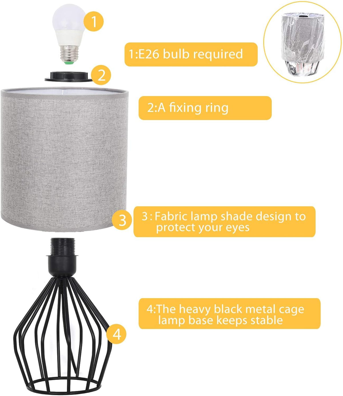 HAITRAL Farmhouse Table Lamp - Small Nightstand Lamp for Bedroom