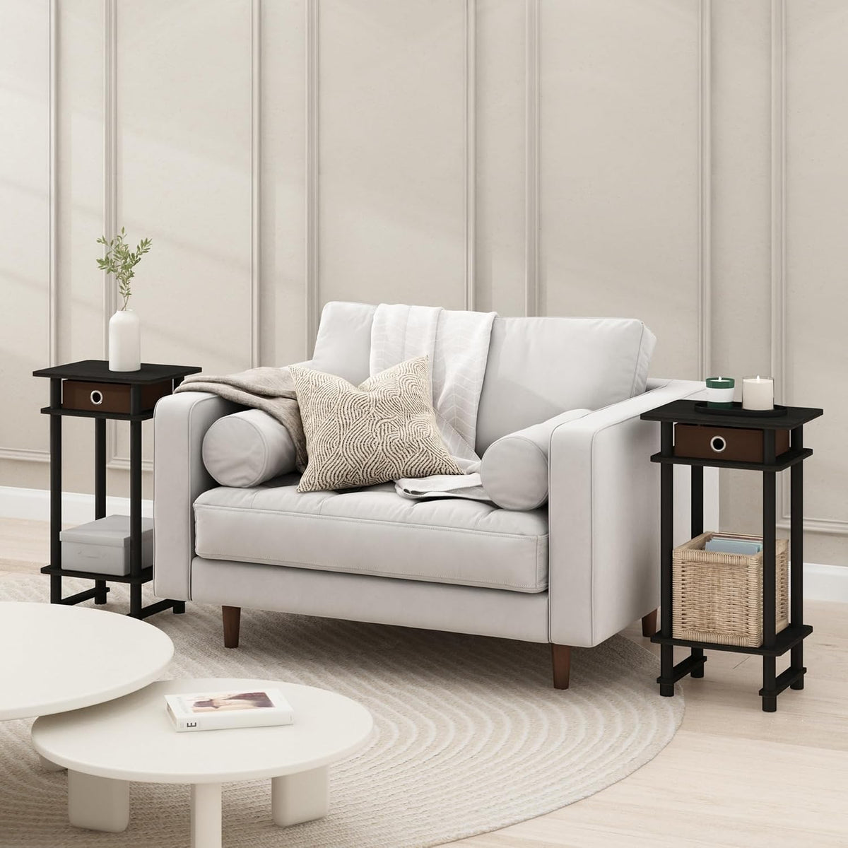 Furinno Modern Toolless 3-Tier Compact Side Table Set of 2, Black Espresso