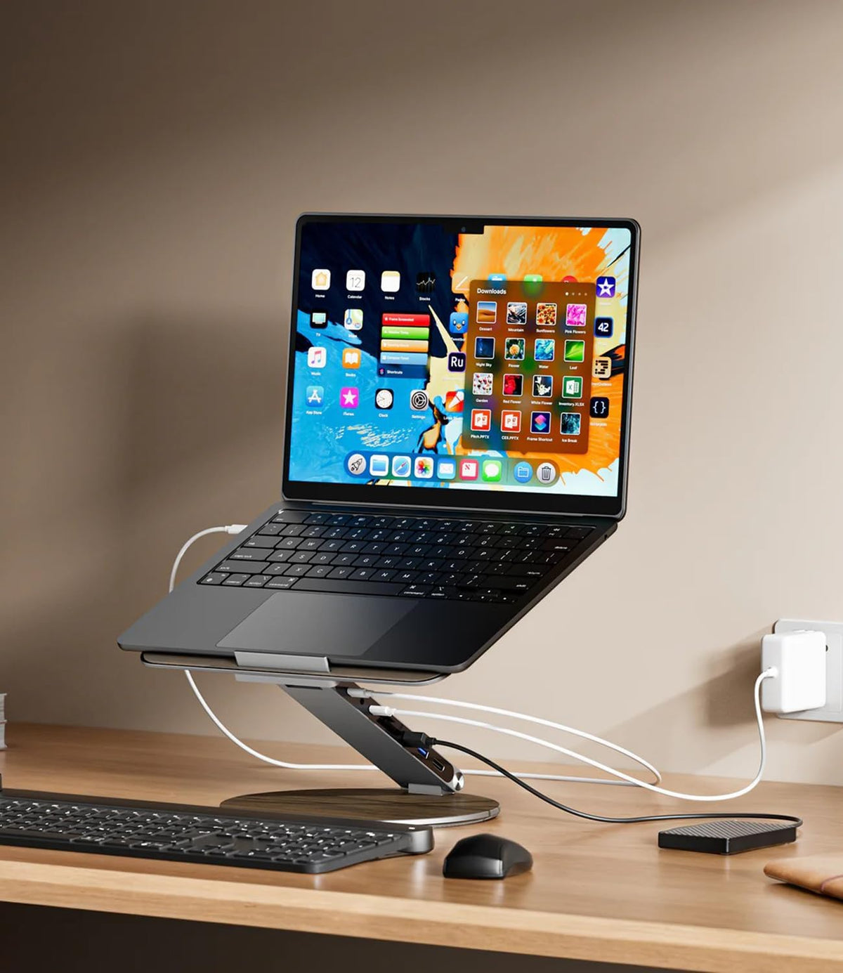 KU XIU Adjustable Laptop Stand with 7-in-1 Hub, Foldable Portable Aluminum La...
