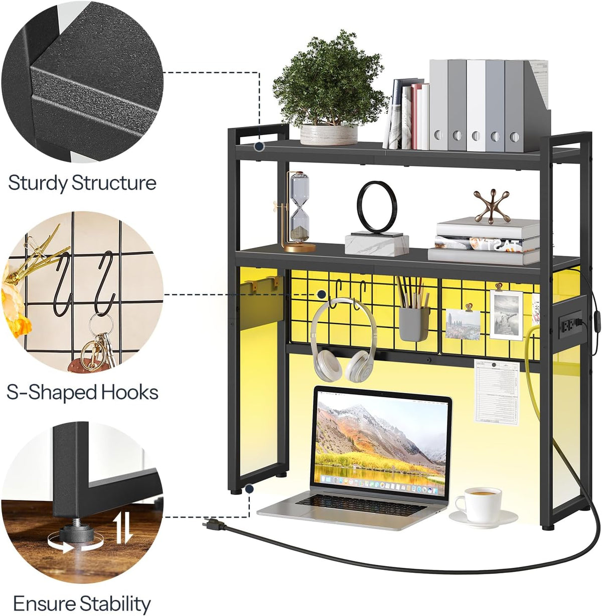 HOOBRO Desktop Bookcase, 2-Tier Office Desktop Organizer, 29.9" Wooden S...