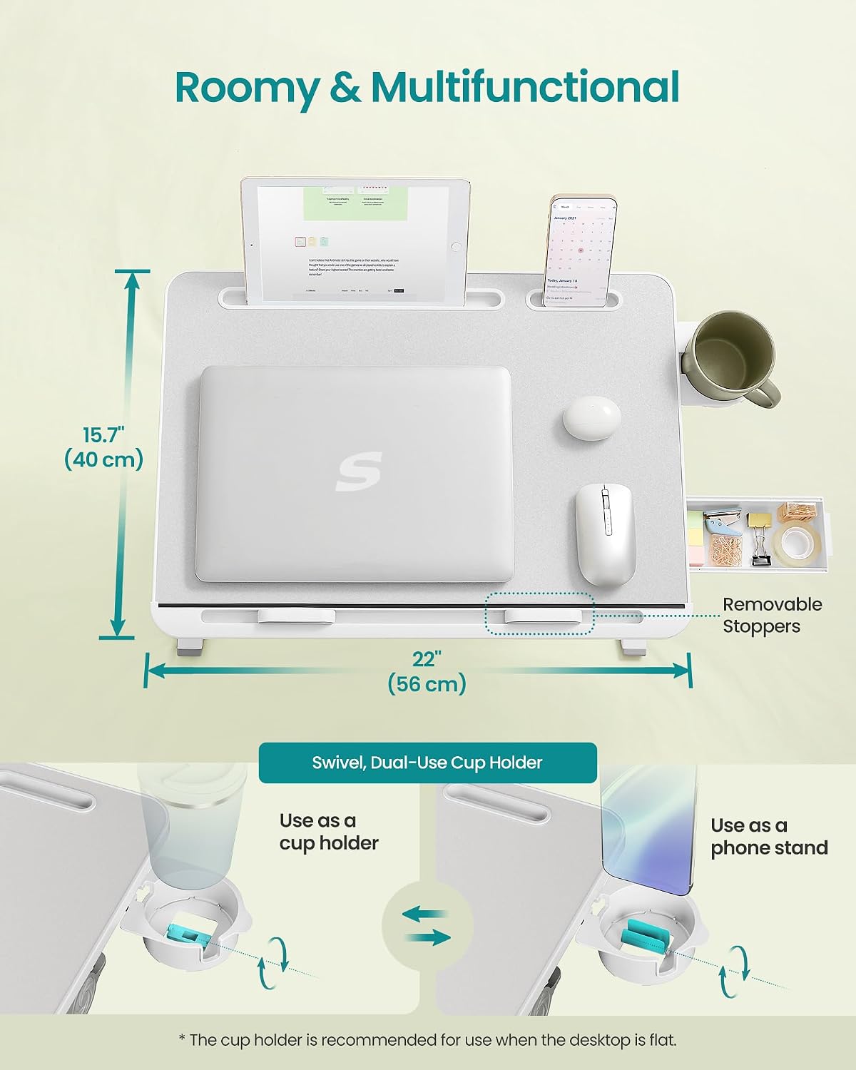 SONGMICS Bed Laptop Desk, Foldable, Adjustable Height, 15.7 x 22 Inches