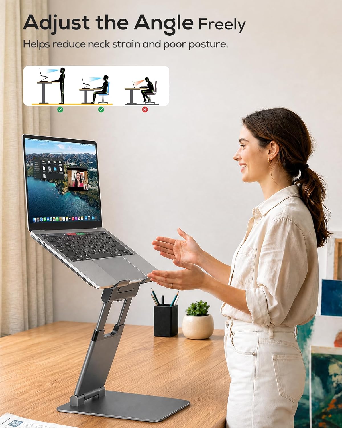 Nulaxy Pull-Out Height Adjustable Laptop Stand for Desk, 22 LB Support