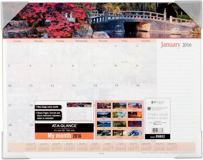 AT-A-GLANCE Monthly Desk Pad Calendar 2016, Landscapes Panoramic, 21-5/8 x 16-7/8 (89802)