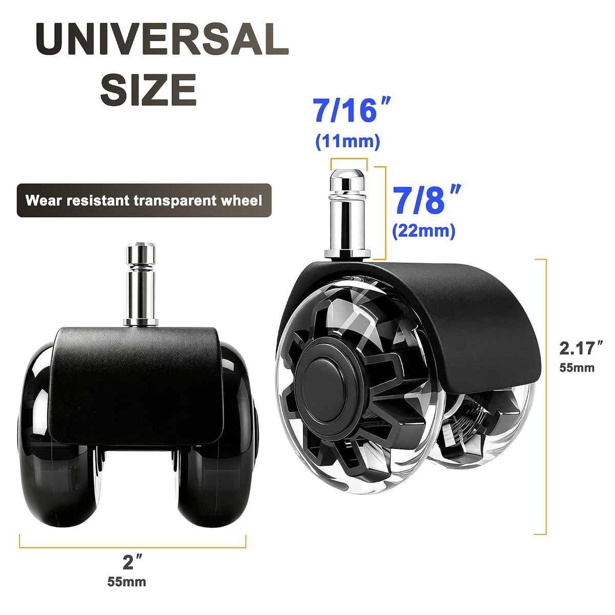 2" Caster Wheels Set of 5, Heavy Duty Office Chair Wheels